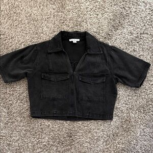 Black Cropped Denim Top